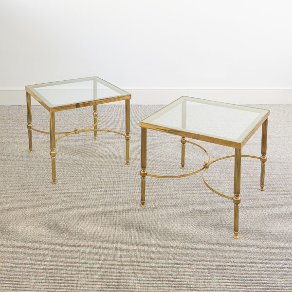 Pair of French lacquered brass square occasional tables