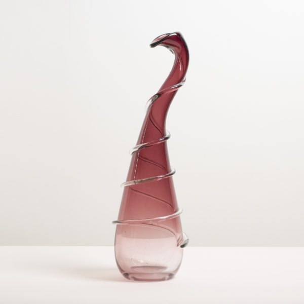 European dark red glass rosewater bottle with trailed decoration