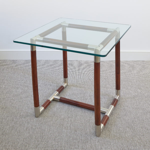French tinted glass and chrome mounted side table