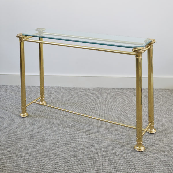 Brass and glass mounted console table, probably Italian