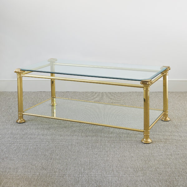 Brass and glass mounted two tier coffee table, probably Italian