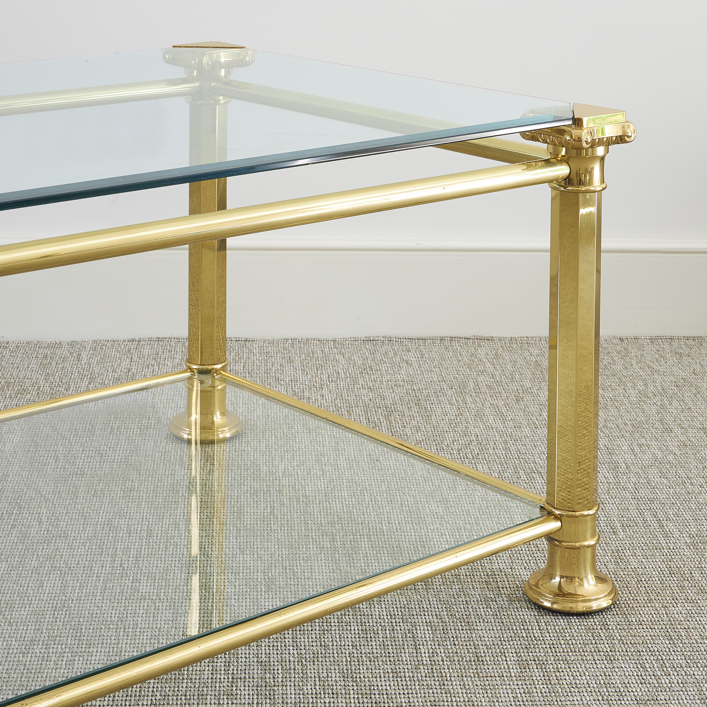 Brass and glass mounted two tier coffee table, probably Italian - BEAR  Petworth