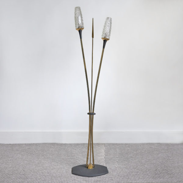 French brass and glass ‘spear’ floor standing light, by Mason Arlus. c. 1950s
