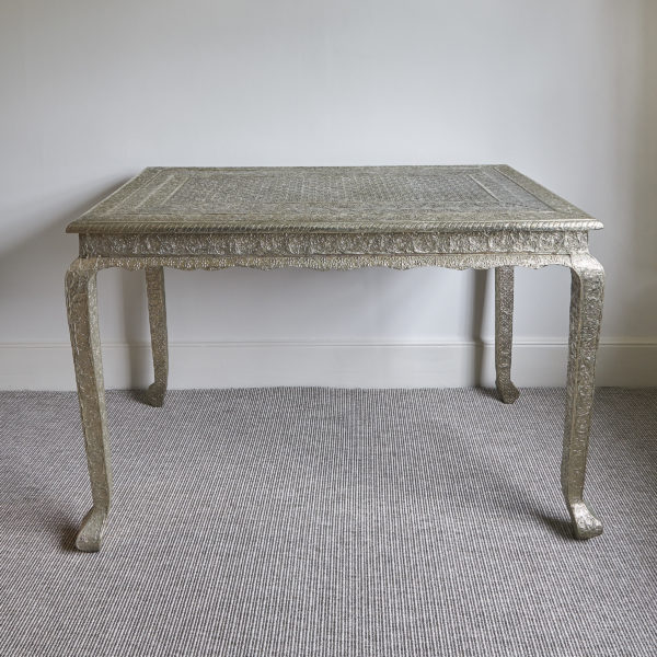North Indian embossed, silver-sheet covered table. c. 1930s
