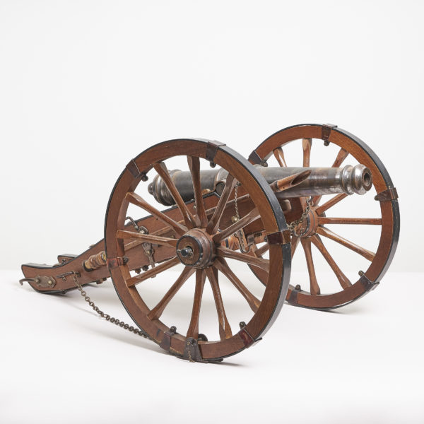 English bronze mounted oak model of a cannon