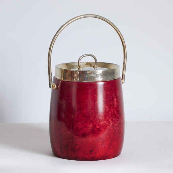 Aldo Tura oxblood lacquered parchment ice bucket, 1960s
