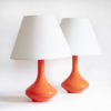 Pair of Danish orange glass table lamps designed by Jacob E Bang for Holmegagrd, c. 1960s