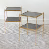 Pair of Scandinavian brass etagere with embossed leather tops, c. 1970