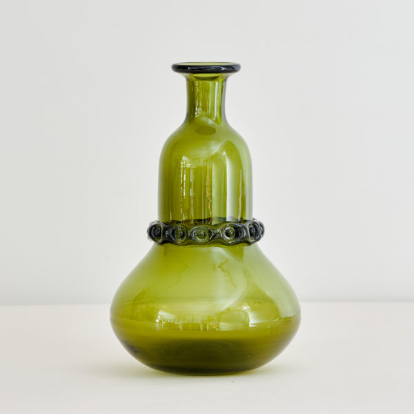 Swedish green glass gourd shaped vase by John Onwar Lake for Ekenas, possibly mid 20th century