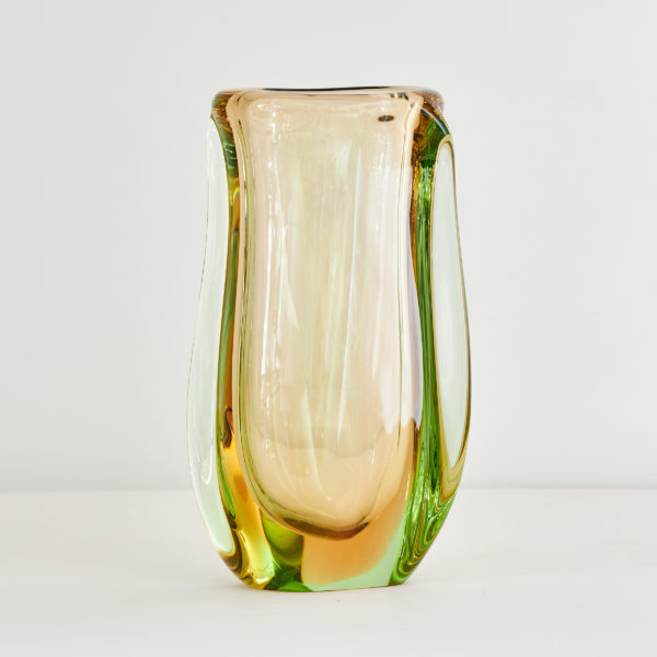 Green and copper orange infused glass vase, probably Swedish, 1960s