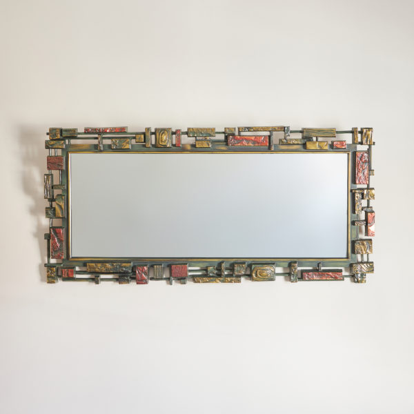 American Brutalist metallic finish, injection-moulded resin mirror by Syroco (Syracuse Ornamental Company), c. 1970