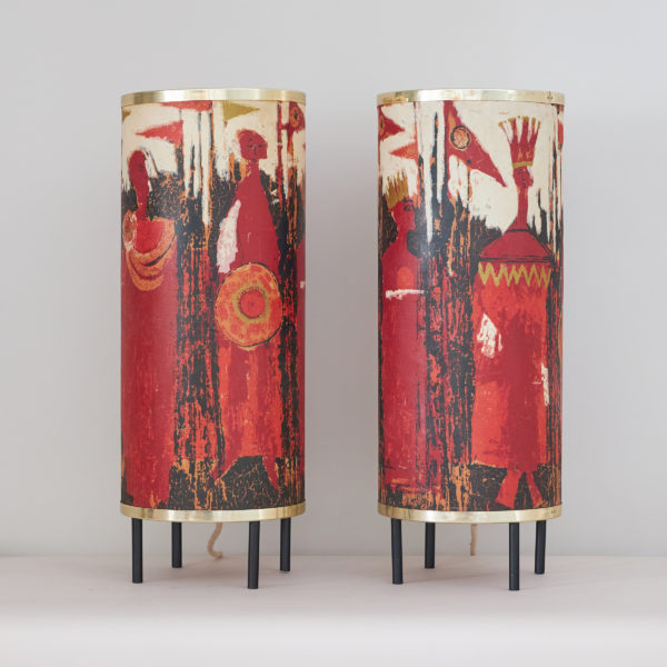 Rare pair of fibreglass floor lamps with ‘Age of Kings’ design by Tibor Reich (Hungarian, 1916-2016), c. 1964