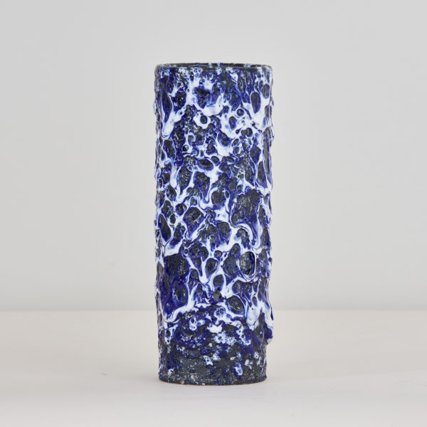 German blue and white fat lava pottery vase by Emons & Sohne, 1960s