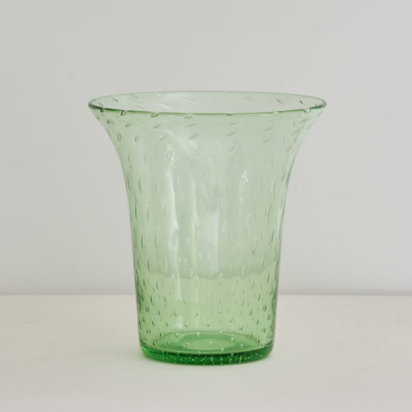 Whitefriars green controlled bubble glass vase, c. 1930s