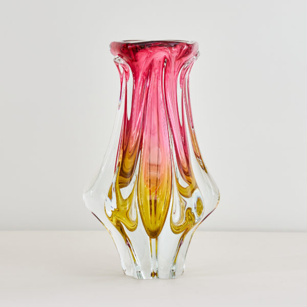 Crimson and yellow glass vase, probably by Josef Hospodka for the Chribska Glassworks, Czechoslovakia