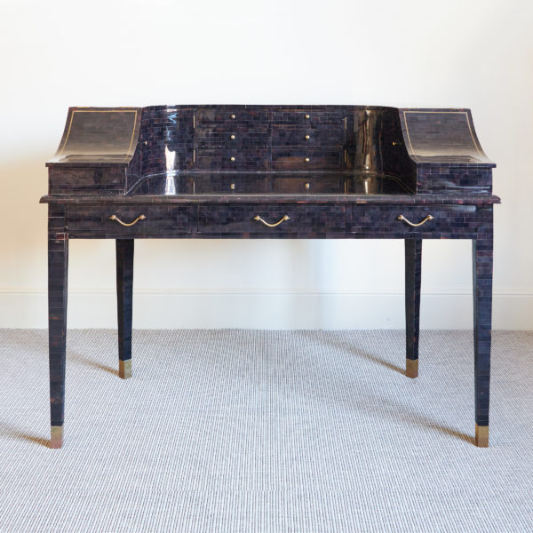 Rare Carlton House style brass inlaid, tessellated amethyst resin desk by Maitland-Smith, c. 1980