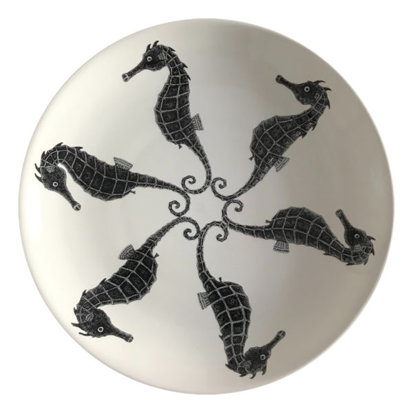 Tom Rooth, large serving plate, circling seahorses