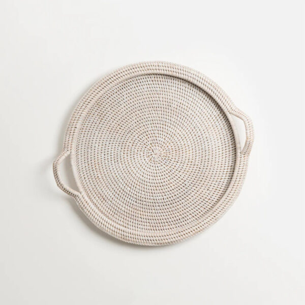 Kalinko, rattan round tray, white