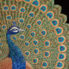 Burmese gilt-metal thread embroidered and applique panel (kalaga) depicting a peacock, c. 1900