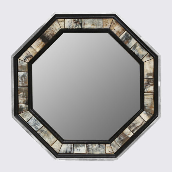 Anthony Redmile horn and polished aluminium octagonal mounted mirror, London, 1970s