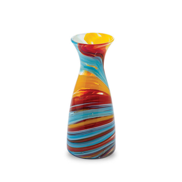 Mdina Glass, carafe, yellow, turquoise & red, 24cm