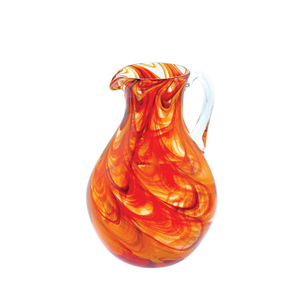Mdina Glass, round jug, orange & red