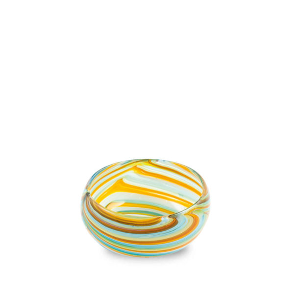 Mdina Glass, small bowl, yellow, turquoise & red, 13cm