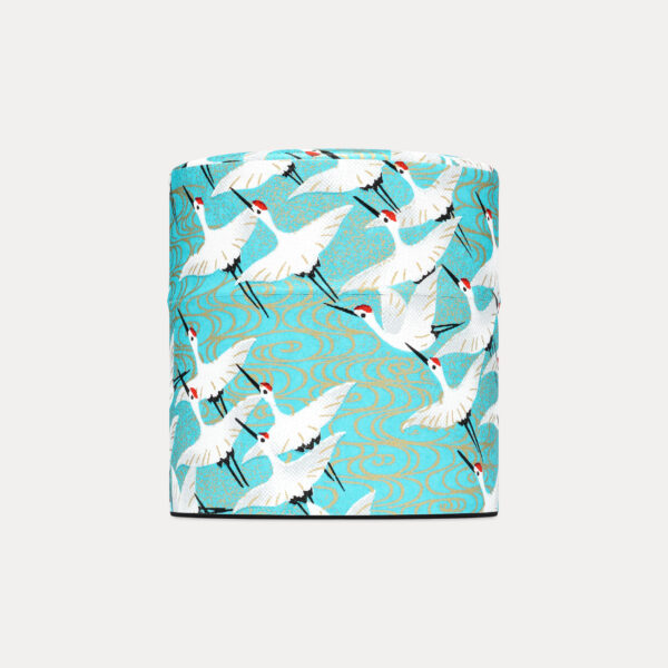 Esmie, small tea tin, white cranes/blue