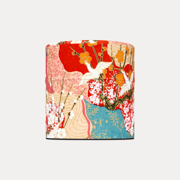 Esmie, small tea tin, pattern cranes/red