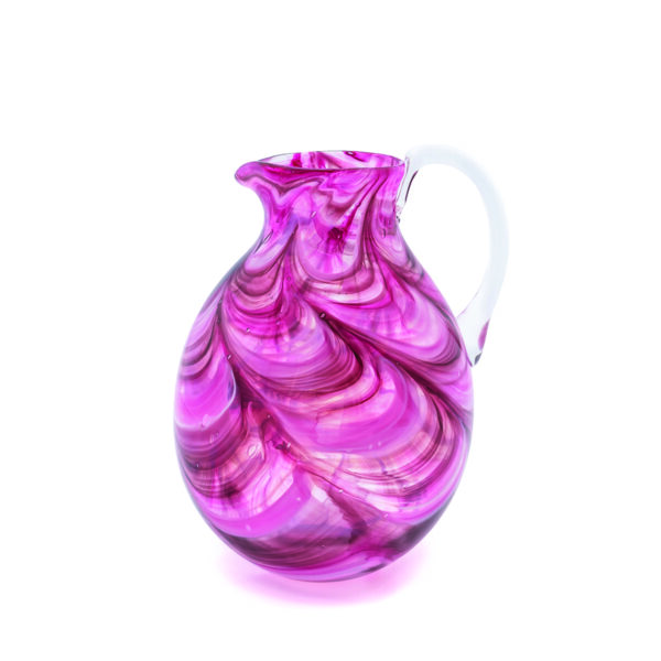 Mdina Glass, round jug, mixed pink, 23cm