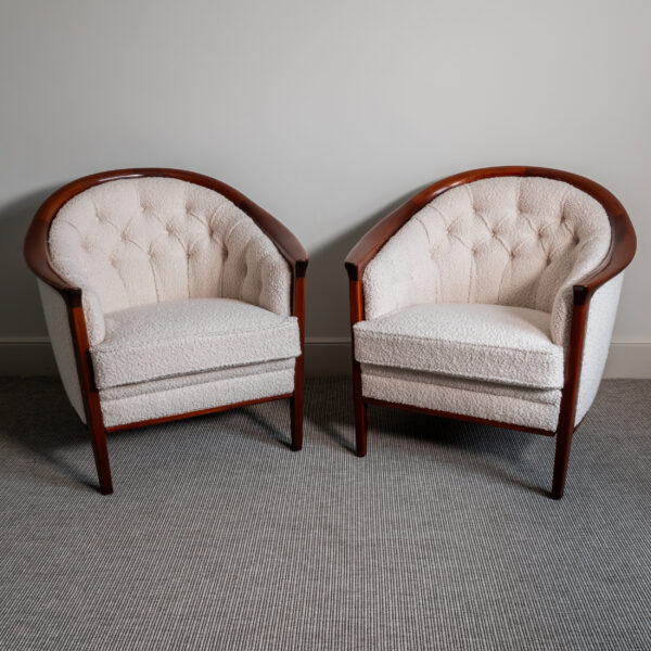 Rare pair of Swedish mahogany ‘Aristokrat’ buttoned club chairs by Bertil Fridhagen, c. 1960