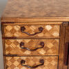 Japanese Meiji period bronze-mounted parquetry inlaid ash table cabinet, 1868-1912