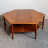 Hexagonal walnut two-tier coffee table, 1970s