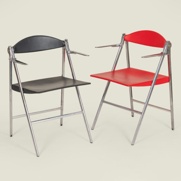 Set of 32 Italian folding leather ‘Donald’ chairs with bespoke racks designed by Studio Cerri and Assosciati for Poltrona Frau