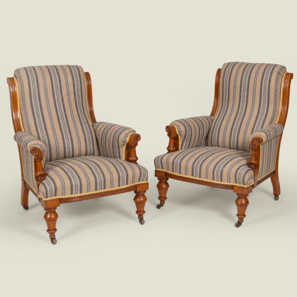 Pair of Victorian oak framed armchairs, c. 1880