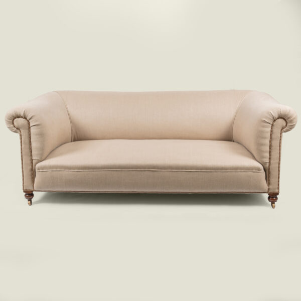 Late Victorian Chesterfield upholstered in Volga Linen Natural Herringbone, c. 1890