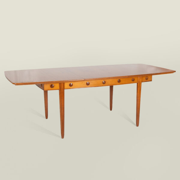 English mahogany Model X6772 extending dining table & six chairs designed by Frank Whitton for Gordon Russell of Broadway, c. 1950